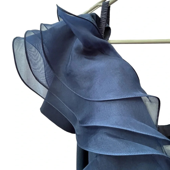 Alexander by Daymor Navy Blue Ruffled Off The Shoulder Sheath Dress 1257 Size 16 - Picture 8 of 16